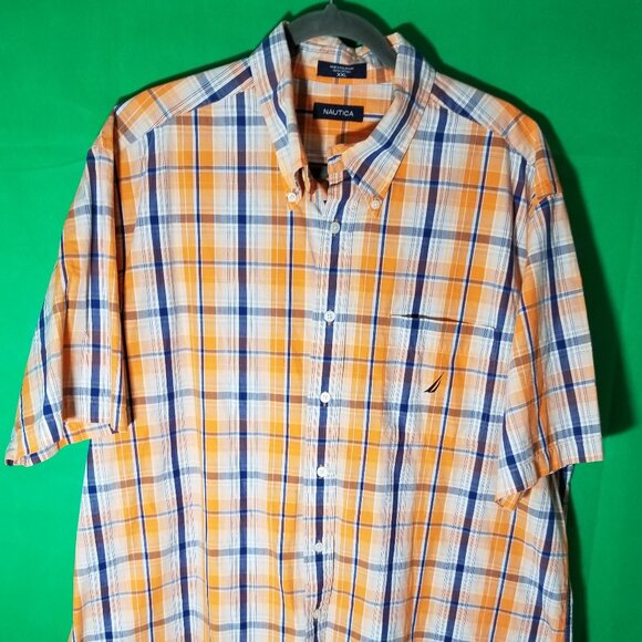 Nautica Plaid Button Up Shirt Men XXL Orange Navy Cruise Sailing Coast Big Tall - Picture 1 of 6